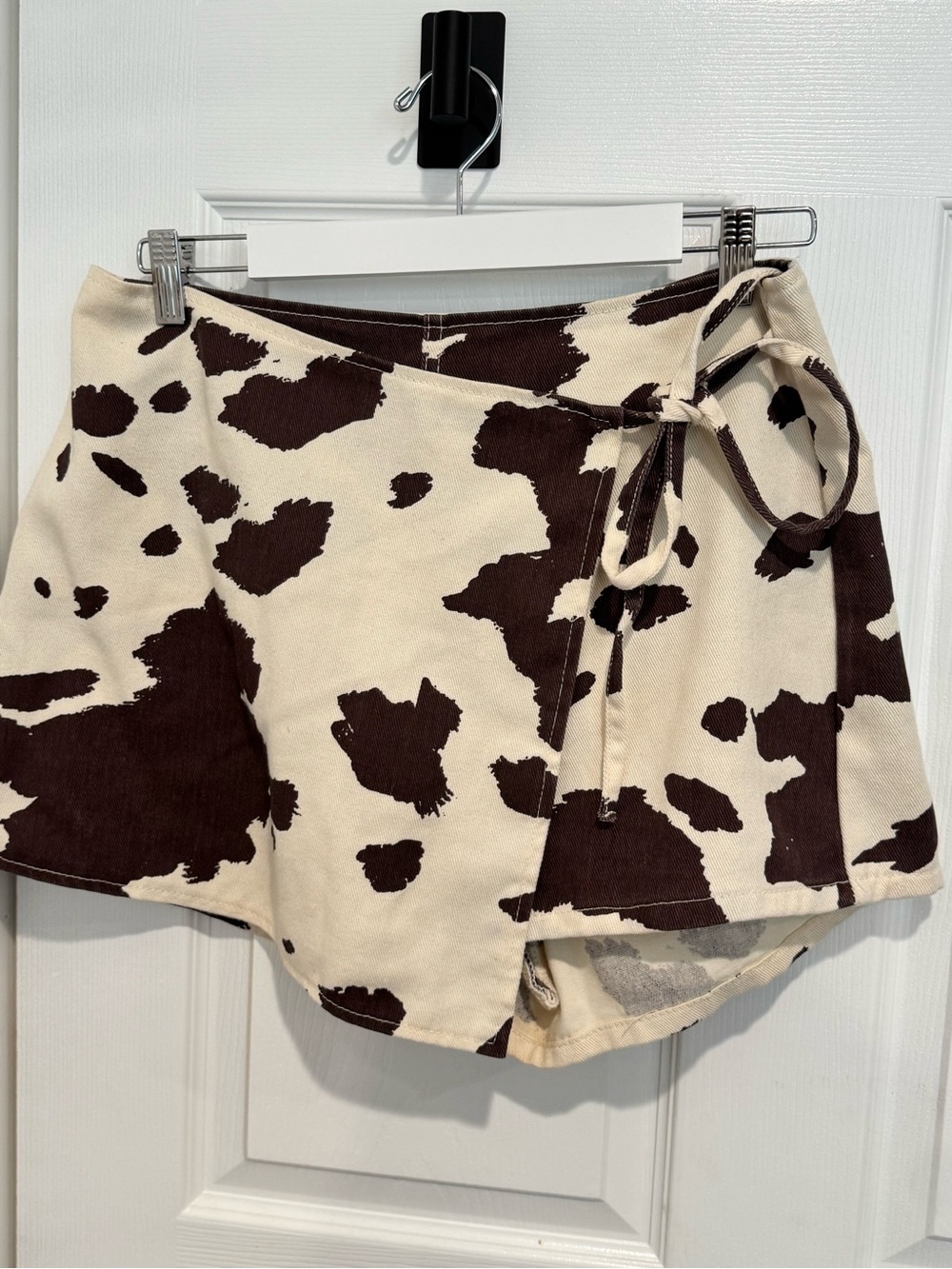Cow Print Wrap Skort - Cream & Brown